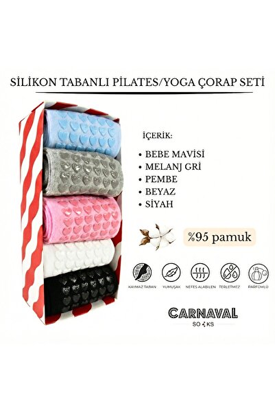 CARNAVAL SOCKS 5’li Silikon Tabanlı Pilates ve Yoga Çorap Seti | Kaydırmaz Pa...