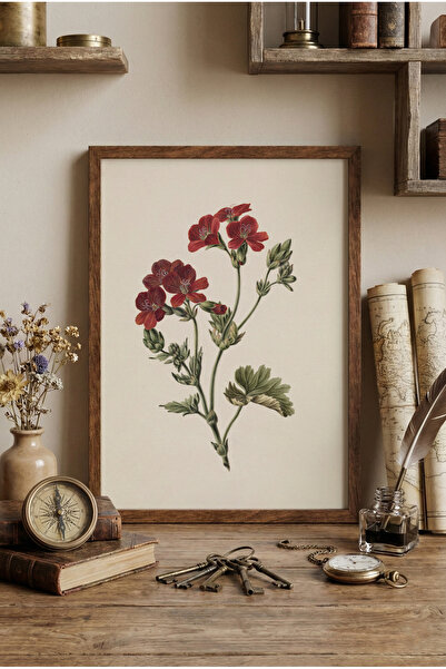 epiqart Kırmızı Çiçekler - Ahşap Desenli Çerçeve