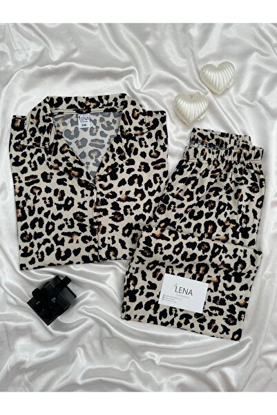 Lena Homewears طقم بيجامة ميلان بأكمام طويلة بتصميم جلد الفهد