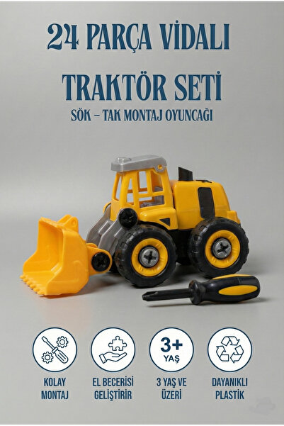 viyolmarketim 24 Parça Vidalı Oyuncak Traktör – Sök Tak İnşaat Aracı Seti | E...