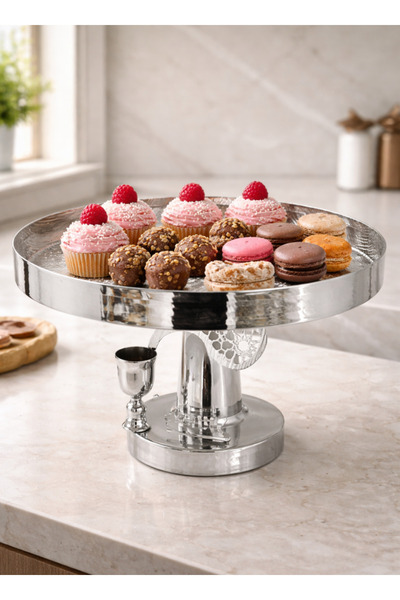 ALQANNAS Luxury Silver Sweets & Pastry Serving Tray with Decorative Base