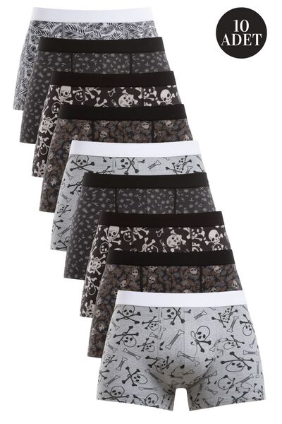 ExLove 10'lu Erkek Likralı Pamuklu Desenli Boxer