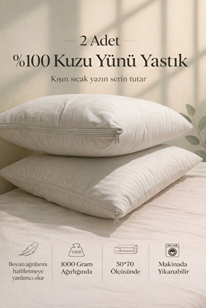 Sade Yün 2 Adet %100 Boncuk Kuzu Yünü Yastık