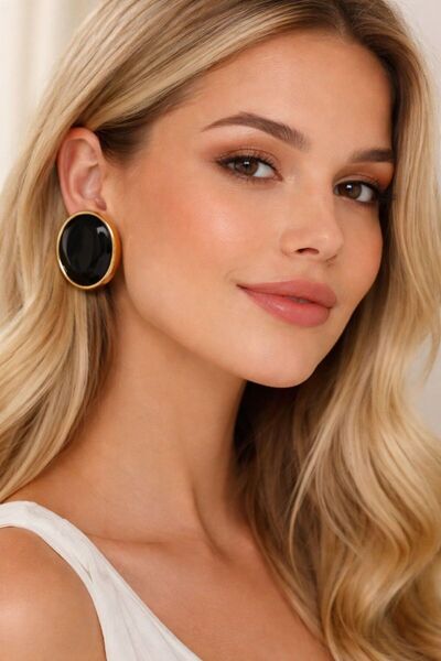 BY YASİN TOPÇU 🖤   Black Oval Gold Framed Luxury Earrings 🖤