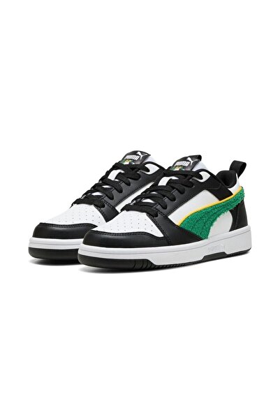 Puma Rebound V6 Lo Super Jr-Alb-Verde-Negru Pantofi pentru copii-Alb