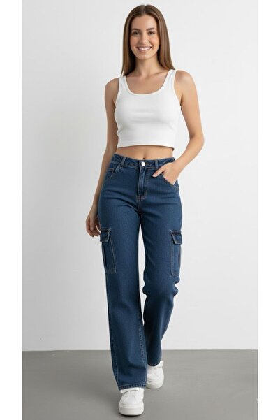 nd jeans - PANTALONI DE DAME CU TALIE ÎNALTĂ, buzunar cargo BUC