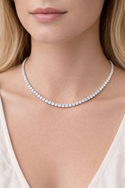 BY YASİN TOPÇU 💎 ✨   قلادة التنس الكلاسيكية ذات الحجر المستدير اللامع ✨ 💎