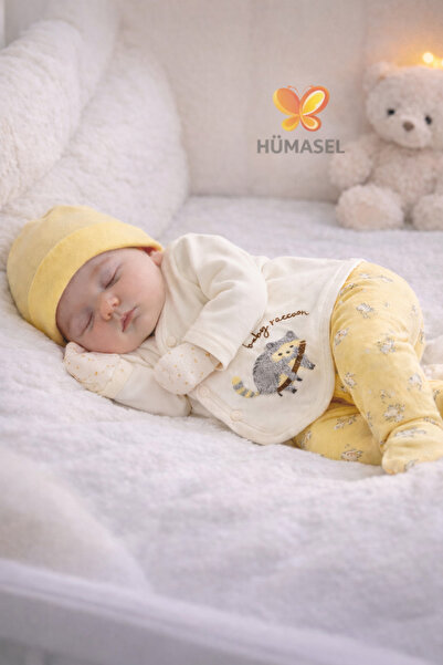 Hümasel Yenidoğan Süzene Nakışlı 5li Askı Hastane Çıkışı Bebek Sarı Yenidoğan