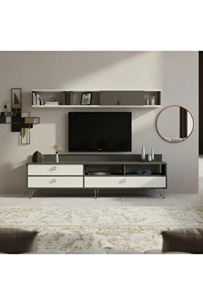 Stylish Home طاولة تلفزيون رمادي وابيض مودرن 180 سم - TV49