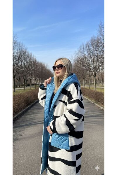 SEE MORE معطف مبطن بنمط الحمار الوحشي قصة فضفاضة 666 لوم**