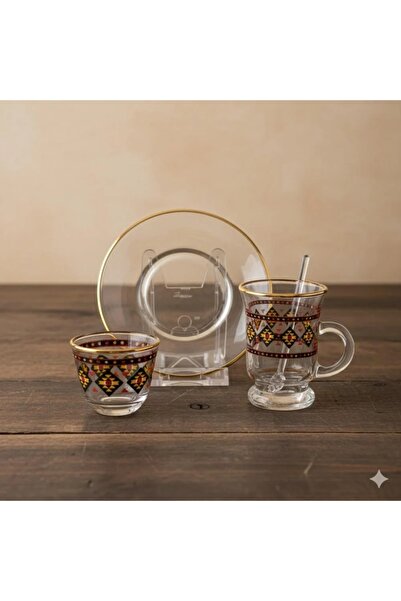 Dania طقم شاي وقهوة زجاجي مكون من 48 قطعة مع ديكور ملون وذهبي