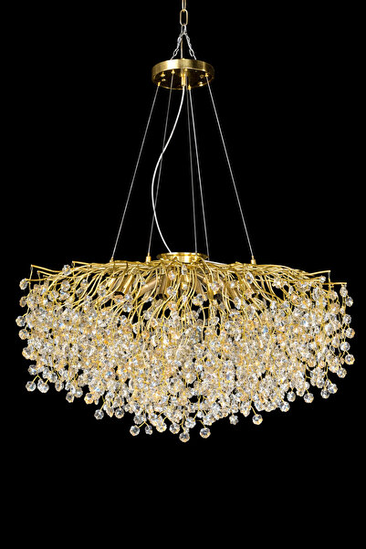 Led YENİ MODEL 80 CM KRİSTAL AVİZE GOLD RENK İTHAL KASA 13 + 2 ADET AMPÜL 80 ...