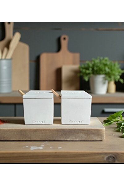 ThreeT Beyaz Beton tuzluk şekerlik set