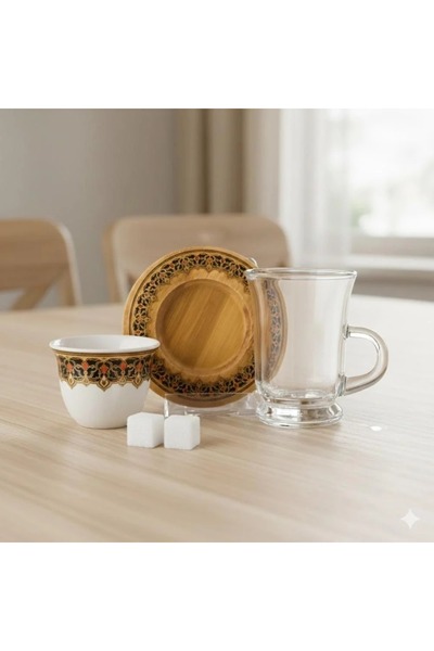 Dania مجموعة من 18 قطعة من أكواب الشاي والقهوة والصحون الخشبية