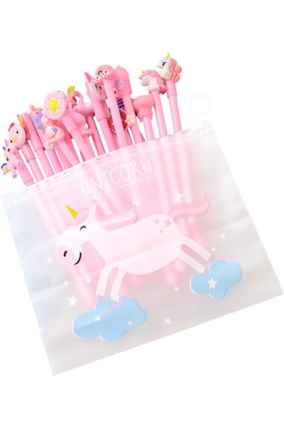 Generic مجموعة أقلام بنقوش وحيد القرن مكونة من 20 قطعة مع حقيبة لحفظ الملفات