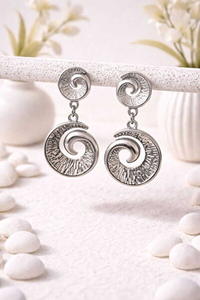Furtek Aksesuar Kadın Rhodium Çelik Dönence Model Küpe Sallantılı Lak Kaplama Kararmaz 6 cm