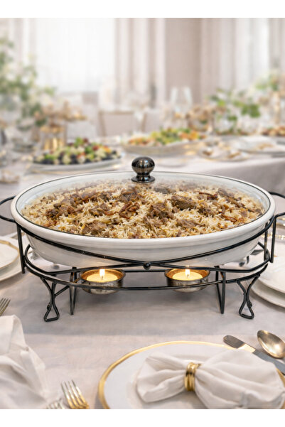 ALQANNAS سخان طعام بيضاوي الشكل من السيراميك بسعة 2.2 لتر، مثبت على قاعدة معد...