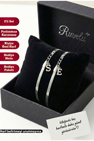 ruvelu Kararmaz Çelik 2’li Harfli Italyan Arkadaş, Sevgili, Çift Bilekliği Pa...