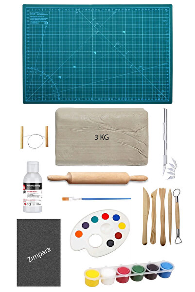 ACUTO Beyaz Seramik Hamuru 3 kg Çift Taraflı A3 Kesim Matı Kretuar Seti Ebeşu...