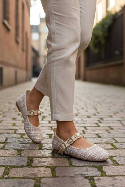 Ves Women's Buckle Detailed Stylish Daily Comfortable Ballerinas