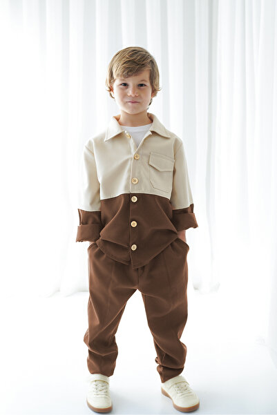 Catz Kids Jachetă retro cu cremă de cafea cu lapte - Set pantaloni morcov