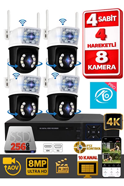 Ventus O-Kam Pro Set 8 Kameralı (4 Sabit + 4 Hareketli) 256GB NVR Güvenlik Si...