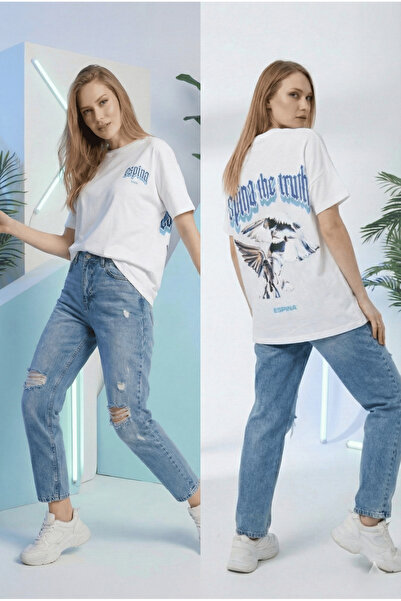 LİVE SPORT Kadın Ön Logo ve Sırt Baskılı Pamuklu Oversize T-shirt