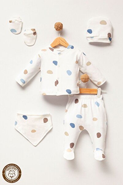 MAHFEL Puantiyeli Şık 5'li Yenidoğan Bebek Hastane Çıkış Seti