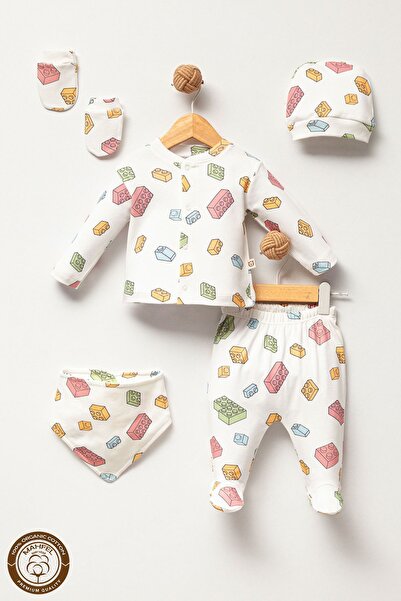 MAHFEL Renkli Lego Temalı 5'li Yenidoğan Bebek Hastane Çıkış Seti