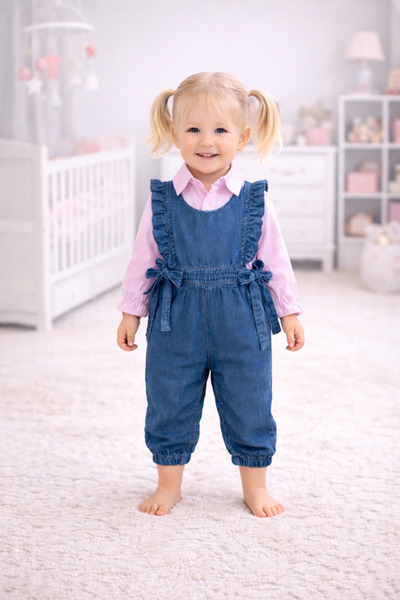 VİTRİNMİXMİNİ 2'Lİ %100 PAMUK FUŞYA RENK GÖMLEK VE KOT SALOPET KIZ BEBEK TAKIM