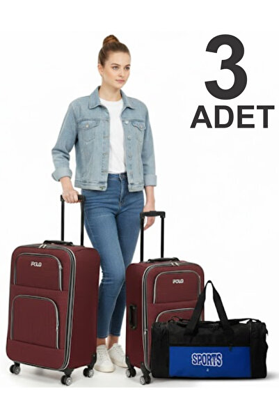 KARİZMA POLO 4-Wheeled-Bellowed-Very Lightweight 2 Pieces Fabric Suitcases La...