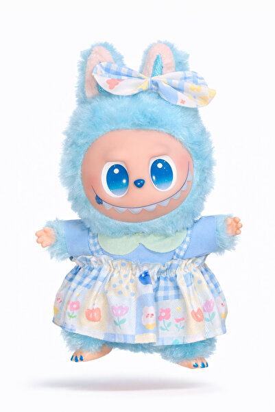 OEM Jucarie de plus breloc - tip Labubu - 15 cm - imbracat in rochita colorat...