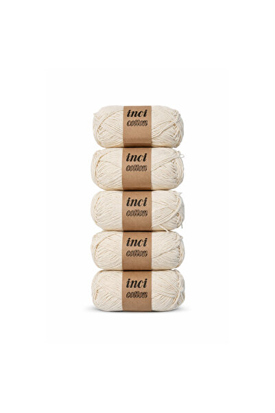 inci cotton Krem Koton 5'li Pamuk Örgü İpi İpliği 100g 250m