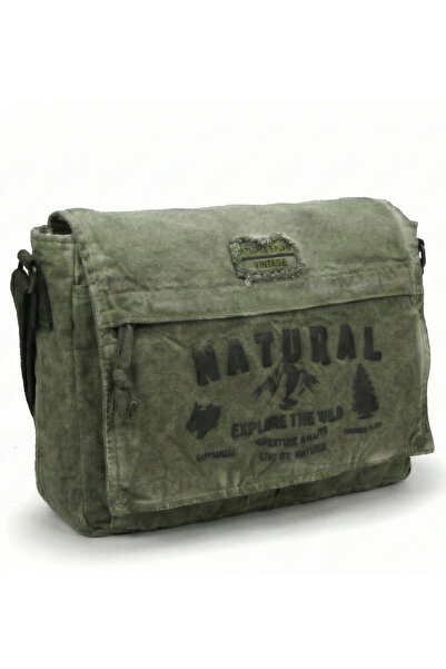 Cappadocia Vintage 4028 Haki Yeşil Salaş Omuz Çantası Kanvas Postacı 15.6 inç...