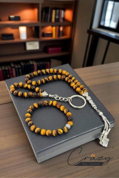 CRAZY TAKI TASARIM 8 MM HAKİKİ KAPLAN GÖZÜ TAŞINDAN ERKEK HEDİYELİK BİLEKLİK-...