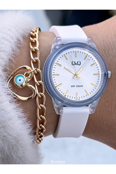 Q&Q White Color Silicone Cord Small Case Yellow Dial, Vintage Women's Wristwa...