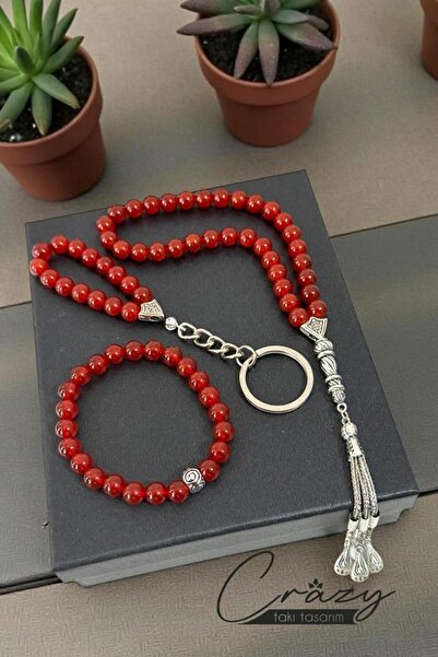 CRAZY TAKI TASARIM 8 mm Genuine Agate Stone Gift Set of Three - Tesbih- Brace...