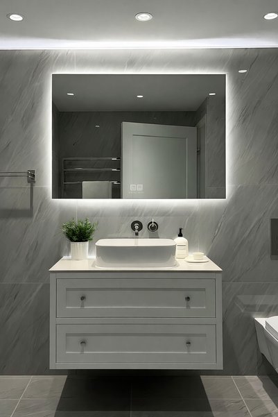 Digital Buğu Önleyici Dokunmatik Dimmerli Beyaz LED Dikdörtgen Banyo Makyaj A...