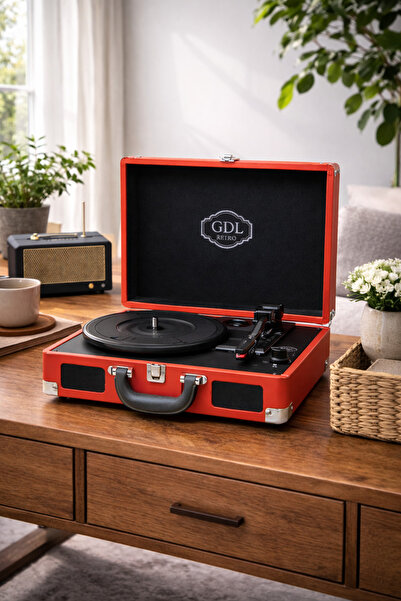 GDL Retro Plak Çalar T317b - Pro Kırmızı (BLUETOOTH-ŞARJLI-AUX-METAL IĞNELİ) ...