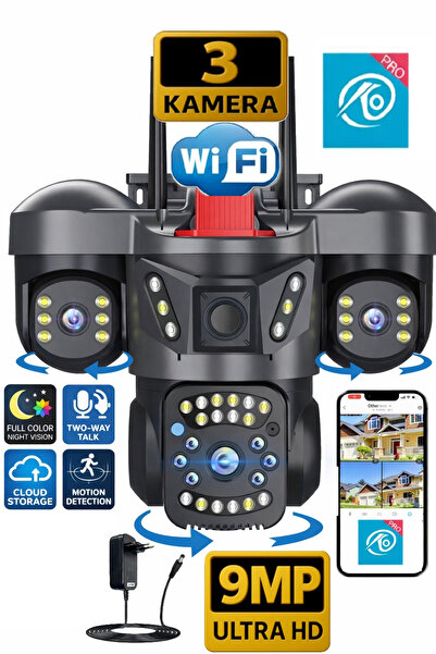 TRCharger O-Kam Pro 5011 9MP (3MP+3MP+3MP) Üç Kameralı WiFi Akıllı Güvenlik K...