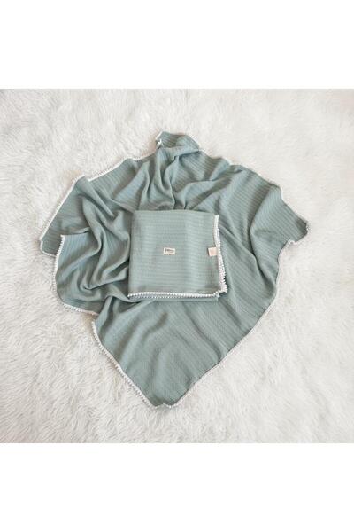 Abelia Baby Organik Pamuklu Ponponlu Bebek Battaniyesi HAKI