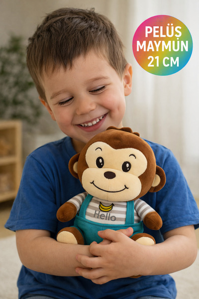 TOYFEST Hello Maymun Peluş Oyuncak 21 cm – Yumuşak Peluş – Sevimli Kahverengi...