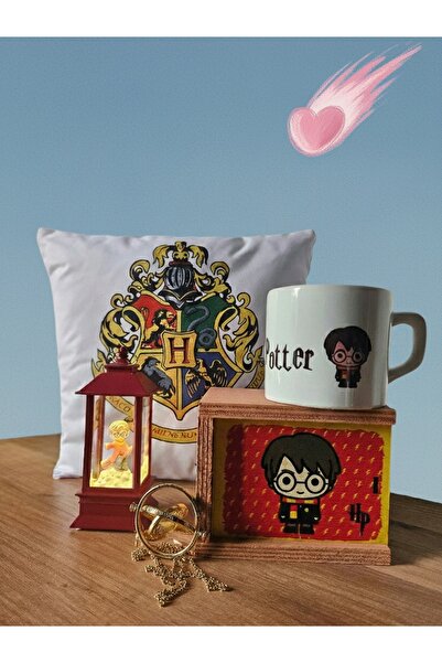 Rüya Kıyısı Harry Potter Hediye Seti - HP Yastık, Time Turner Kolye, Kutulu K...