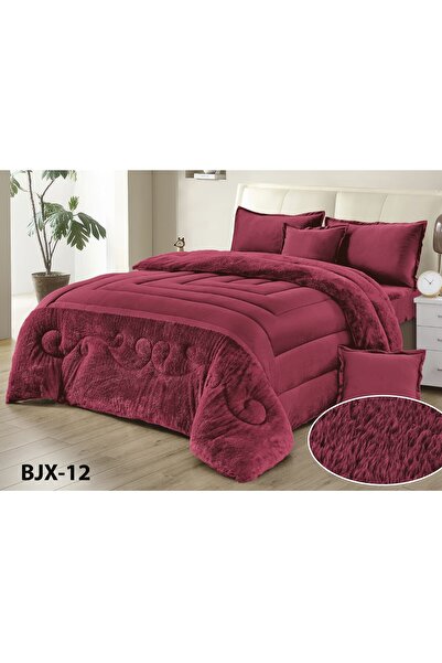 Moon طقم مفرش نفرين شتوي 6 قطع حشوة وسط مخمل ناعم مع فرو سادة ذو وجهين خامة م...