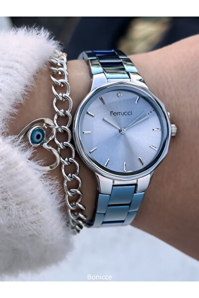 Ferrucci ساعة يد نسائية من العلامة التجارية MAVI بسوار فولاذي باللون الأزرق +...