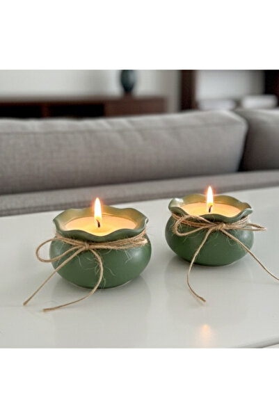 Nigistore Hasır İpli 2'li i Bohça Mum Seti - Hediyelik Dekoratif Masa Salon Süsü