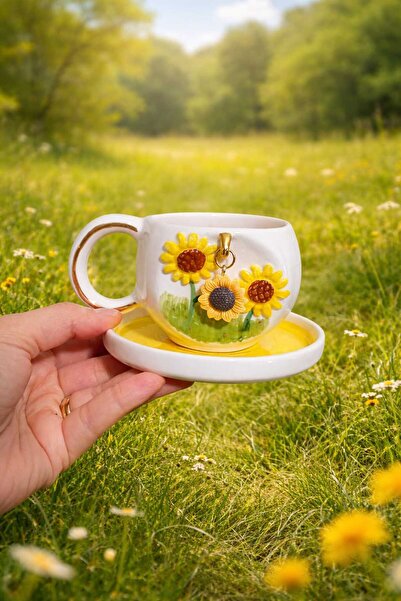 Ceresshop كوب سيراميك مصنوع يدويًا على شكل عباد الشمس