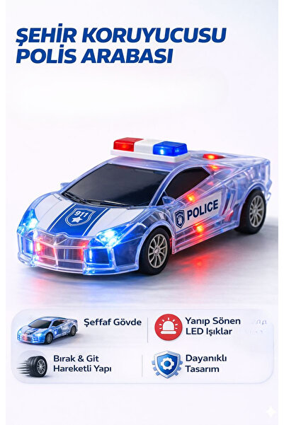viyolmarketim Işıklı ve Sesli Polis Araba – Sürtmeli Oyuncak Polis Arabası, K...