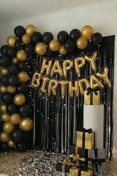 Baloncu Nene Σετ Χαρτοφύλακα Χρόνια Πολλά Μαύρο Χρυσό Σετ Διακοσμητικών Μπαλο...