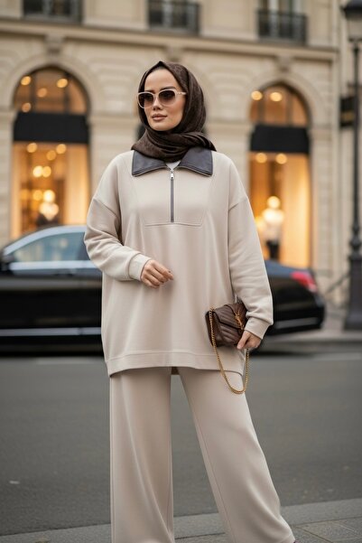 Aselim Hijap Moda Set Oslo Comfort – Costum dublu din țesătură Selenik, Vanilie